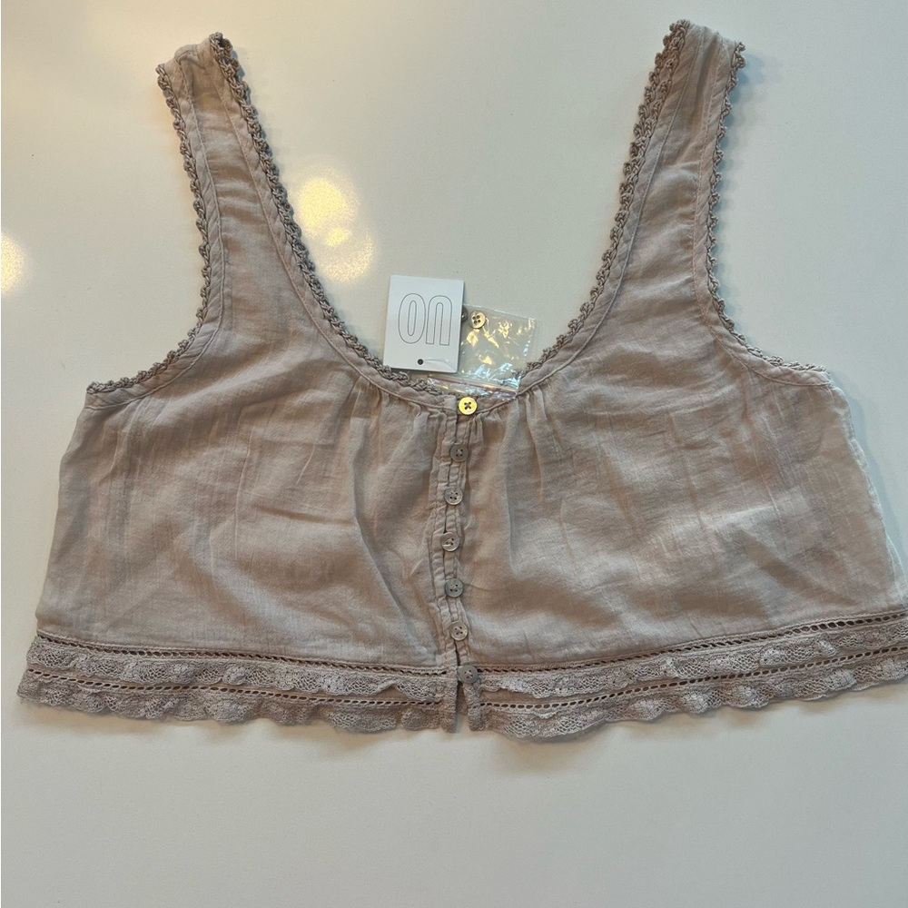 Kimchi Blue Taupe Lace Trim Crop Top size S